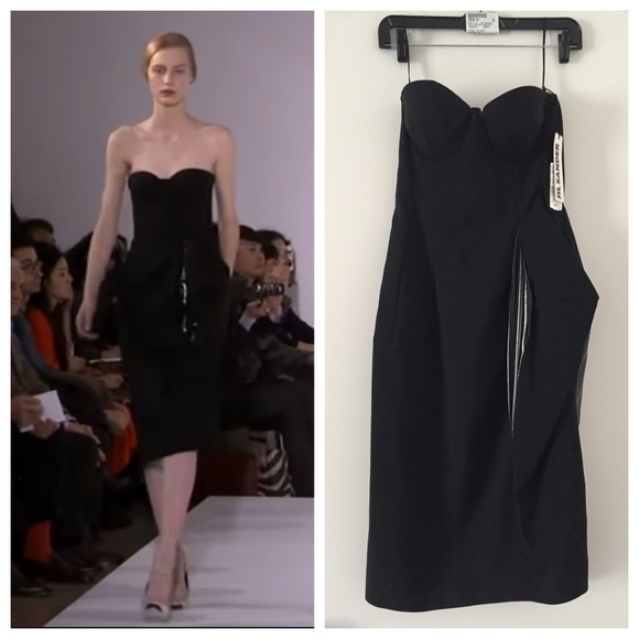 ★Org.$2480 Paris Runway Collection Piece JIL SANDER Wool Strapless Dress Black36 - Picture 1 of 15